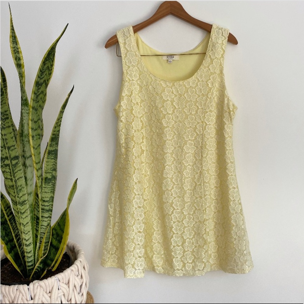 Umgee lemon pastel floral lace babydoll dress sz Large